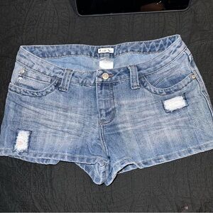 Trendy Light Blue Distressed Jean Shorts